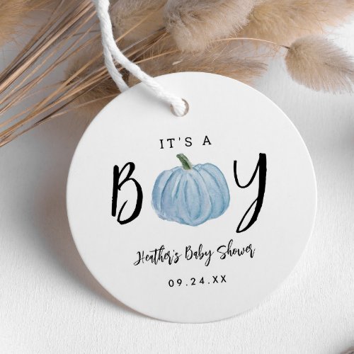 Fall Blue Pumpkin Its A Boy Baby Shower  Favor Tags