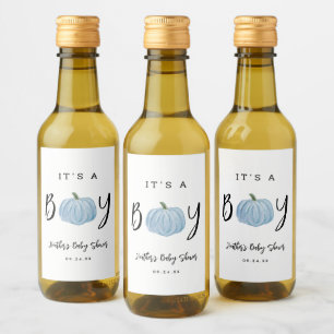 Fall Blue Pumpkin It's A Boy Baby Shower Favor Wine Label