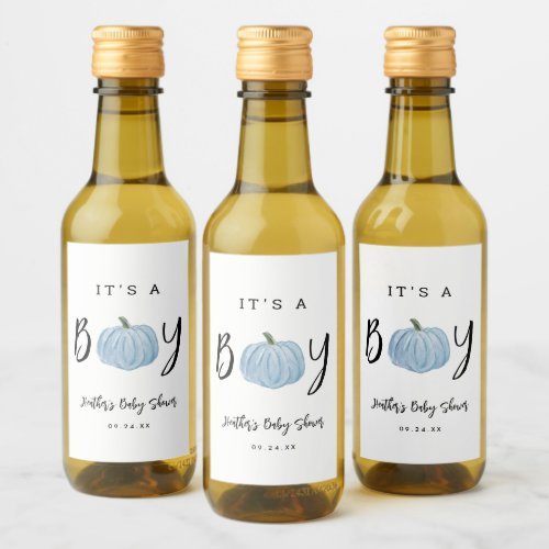 Fall Blue Pumpkin Its A Boy Baby Shower Favor Wine Label