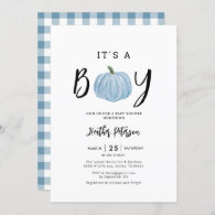 Fall Blue Pumpkin It's A Boy Baby Shower  Invitation