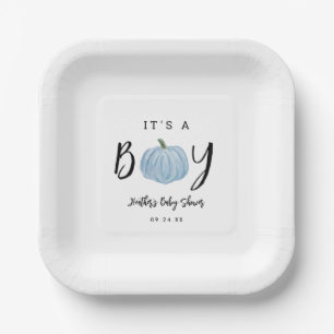 Fall Blue Pumpkin It's A Boy Baby Shower Paper Plates