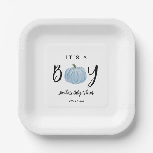 Fall Blue Pumpkin Its A Boy Baby Shower  Paper Plates