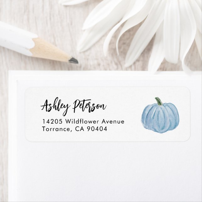 Fall Blue Pumpkin Party Return Address Labels (Insitu)