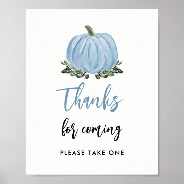Fall Blue Pumpkin Thanks For Coming Favor Sign (Front)