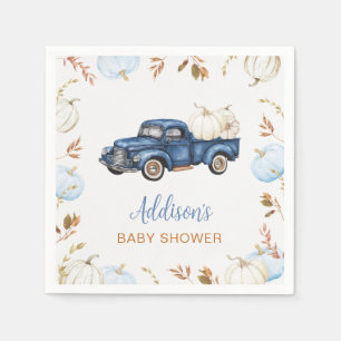 Fall Blue Pumpkin Truck Baby Shower Napkins