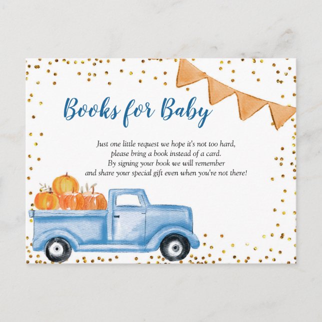 Fall Blue Pumpkin Truck Books for Baby Card (Front)