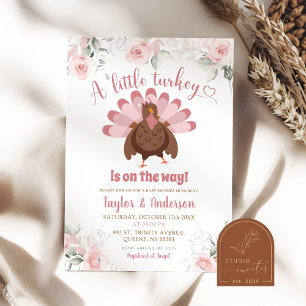Fall Blush Pink Girl Turkey Baby Shower Invitation