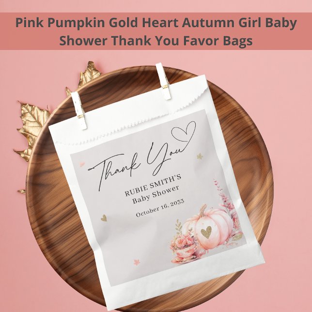 Fall Blush Pink Pumpkin Gold Heart Thank You Favor Bag (Creator Uploaded)