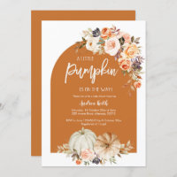 Fall Boho Arch pumpkin burnt orange baby shower Invitation