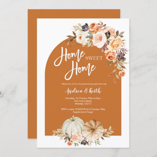 Fall Boho Arch pumpkin housewarming party Invitation