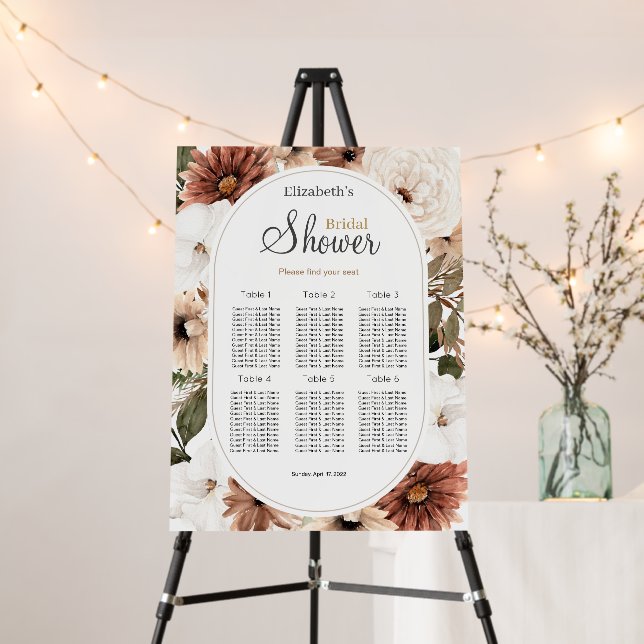 Fall Boho Bridal Shower Seating Chart Foam Boards (In Situ (Stand))