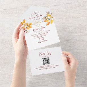 Fall Boho Burgundy Orange Wedding All In One Invitation