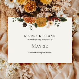 Fall Boho Burgundy Wildflower Wedding RSVP Card