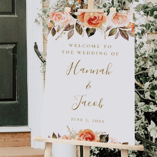 Fall Boho Burnt Orange Floral Wedding Welcome Sign