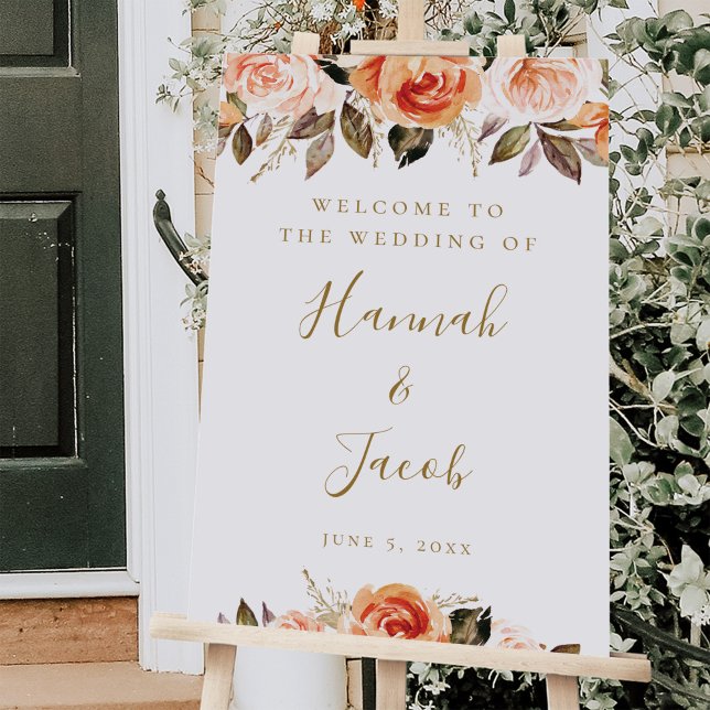 Fall Boho Burnt Orange Floral Wedding Welcome Sign (Creator Uploaded)