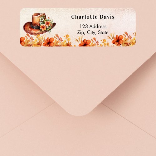 Fall boho chic cowgirl hat floral return address label