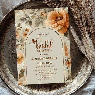 Fall Boho Copper Flowers Bridal Shower Invitation