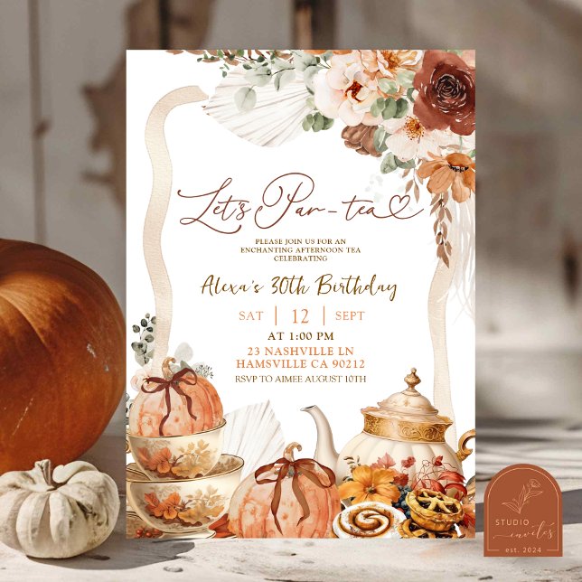 Fall Boho Coquette Pumpkin Tea Birthday party  Invitation (Creator Uploaded)