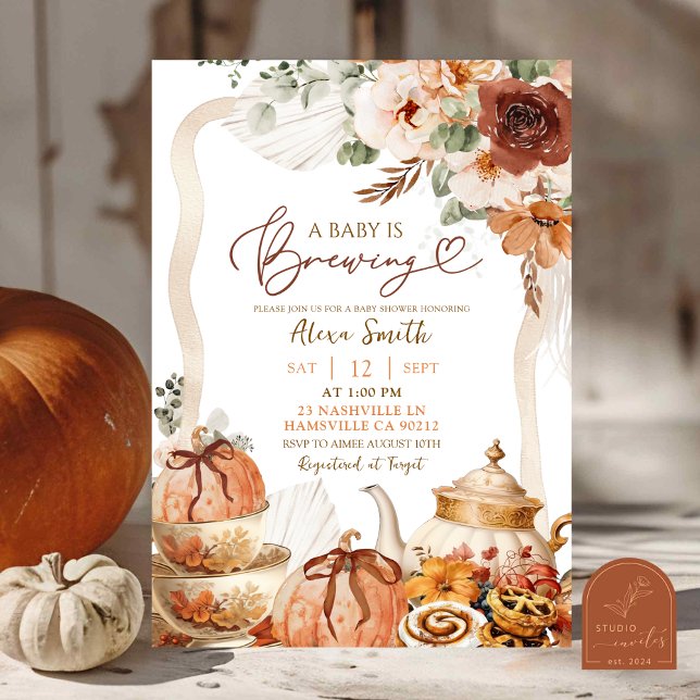 Fall Boho Coquette Pumpkin Tea Party Baby Shower  Invitation (Creator Uploaded)