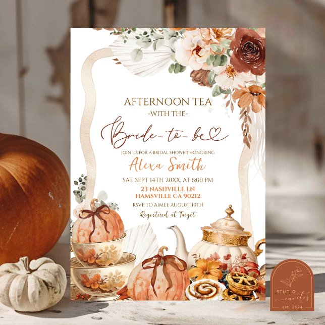 Fall Boho Coquette Pumpkin Tea Party Bridal Shower Invitation (Creator Uploaded)