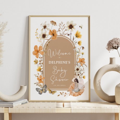 Fall Boho Fairy Wildflower Baby Shower Welcome Poster