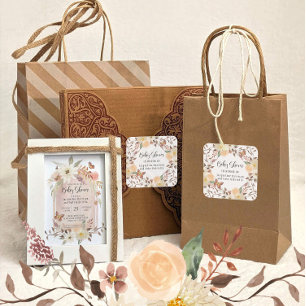 Fall BOHO Floral Autumn Butterfly Baby Shower Square Sticker