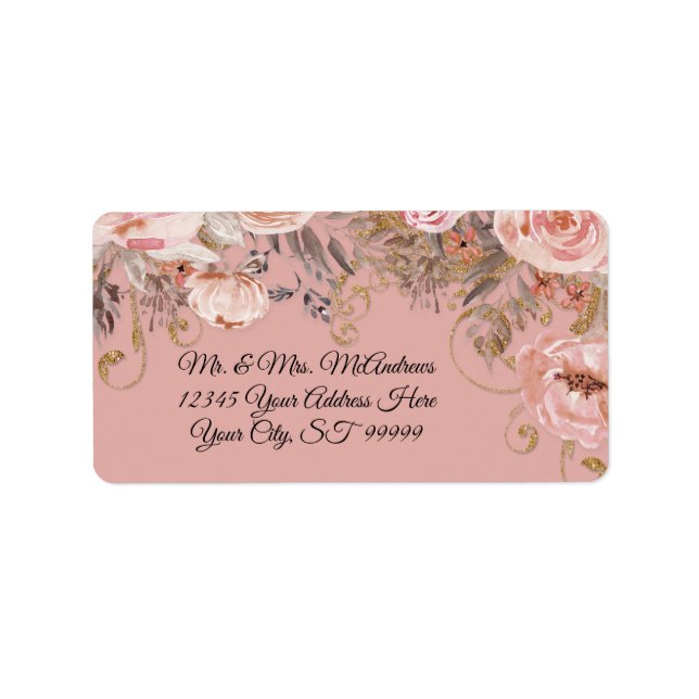 Fall BOHO Floral Dusty Pink Watercolor Wedding Label (Front)