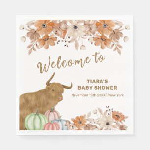 Fall Boho Floral Highland Cow Baby Shower Welcome Napkins