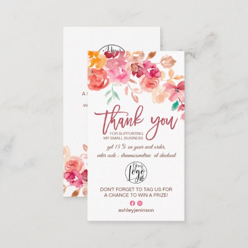 Fall boho floral watercolor logo order thank you business card