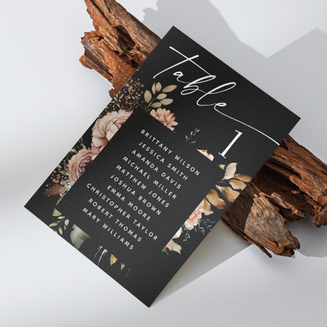 Fall Boho Floral Wedding | Black Seating Chart Invitation (Creator Uploaded)
