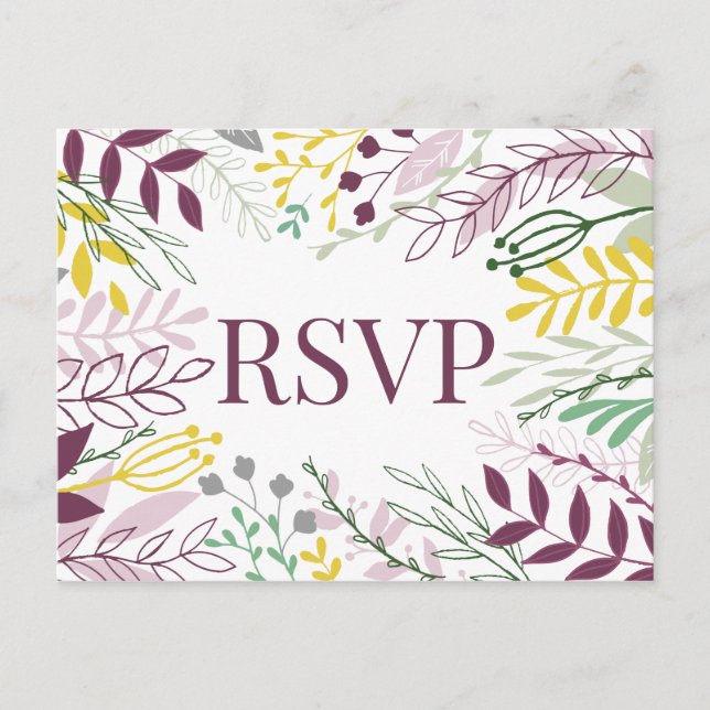Fall Boho garden purple yellow floral Invitation Postcard (Front)