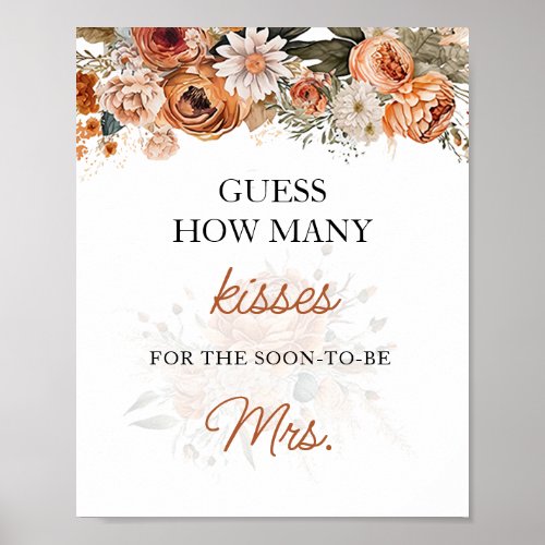 Fall Boho Guess How Many Kisses Bridal Shower Game Poster