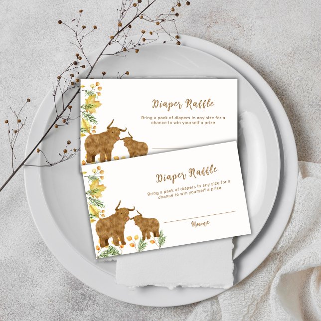 Fall Boho Highland Cow Diaper Raffle Baby Shower  Enclosure Card (Fall Boho Highland Cow Diaper Raffle Baby Shower Enclosure Card)