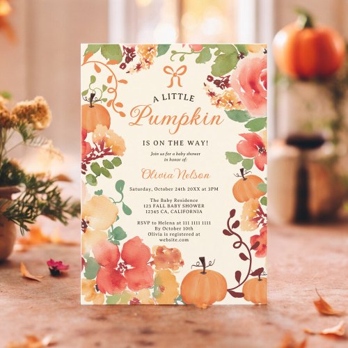 Fall Boho Little pumpkin cream floral baby shower Invitation