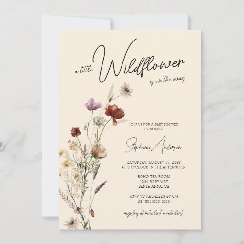 Fall Boho Little Wildflower Baby Shower Invitation