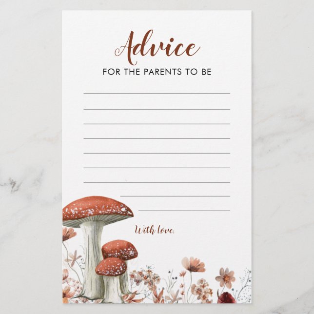 Fall Boho Mushroom Floral Baby Shower Advice Card (Front)