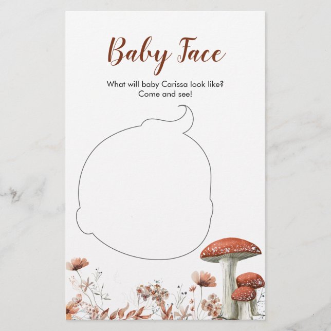 Fall Boho Mushroom Floral Baby Shower Baby Face (Front)