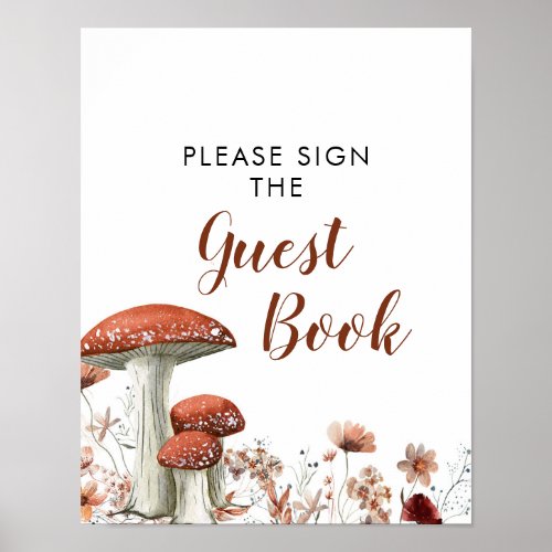 Fall Boho Mushroom Floral Baby Shower Guest Book