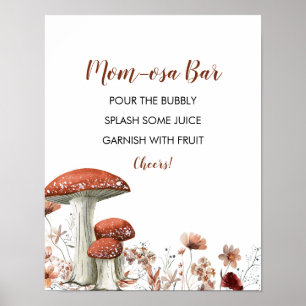 Fall Boho Mushroom Floral Baby Shower Mom-osa Bar Poster