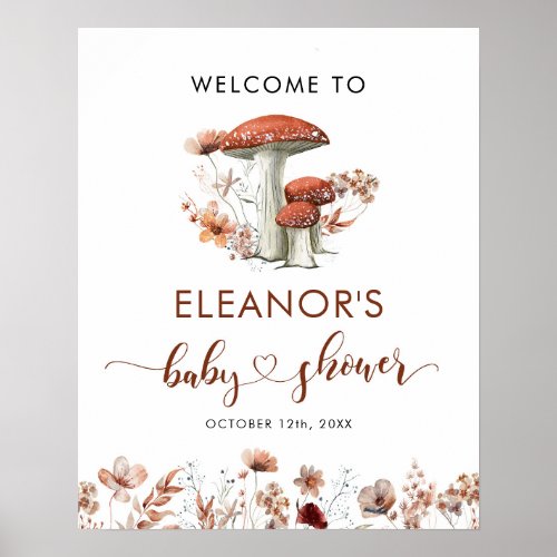 Fall Boho Mushroom Floral Baby Shower welcome sign