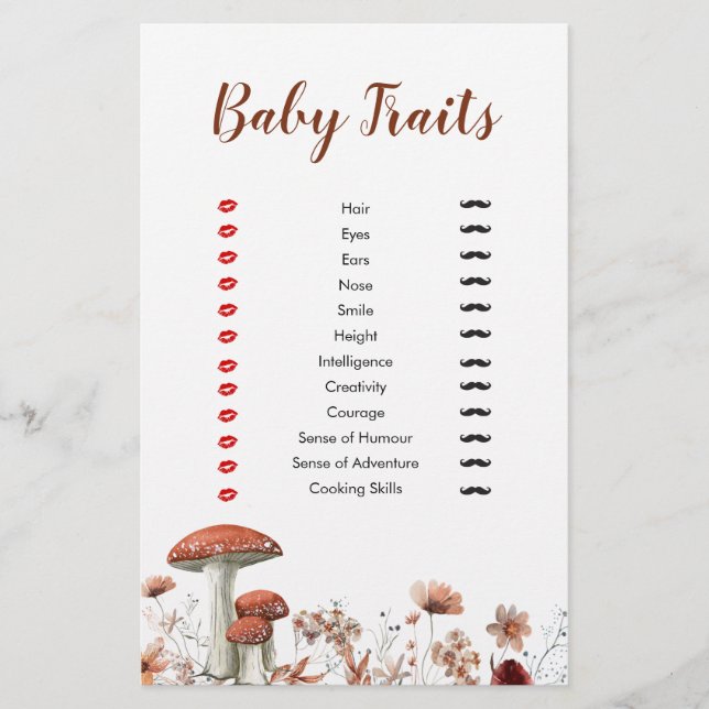 Fall Boho Mushroom Floral Baby Traits Games (Front)