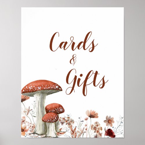 Fall Boho Mushroom Floral Cards  Gifts Poster