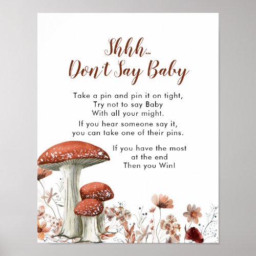 Fall Boho Mushroom Floral Dont Say Baby Sign