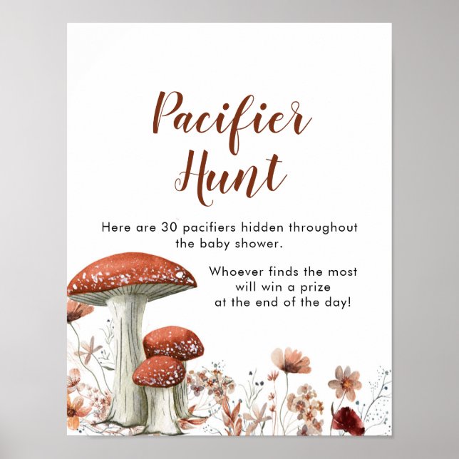 Fall Boho Mushroom Floral Pacifier Hunt Games Sign (Front)