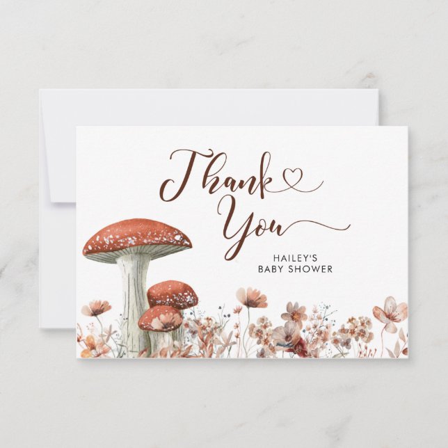 Fall Boho Mushroom Floral Thank You Card (Front)
