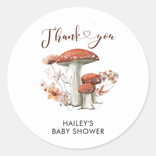 Fall Boho Mushroom Floral Thank You Sticker (Front)