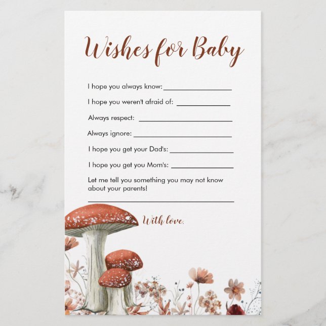Fall Boho Mushroom Floral Wishes For Baby Card (Front)