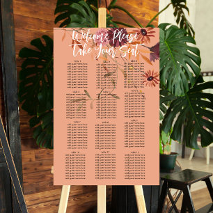Fall boho orange burgundy floral Seating Chart Foam Board