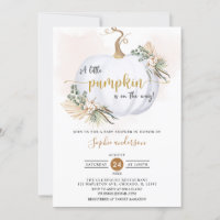 Fall Boho Pampas Grass Little Pumpkin Baby Shower Invitation