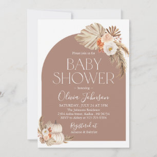 Fall Boho Pampas Grass Pumpkin Baby Shower Invite